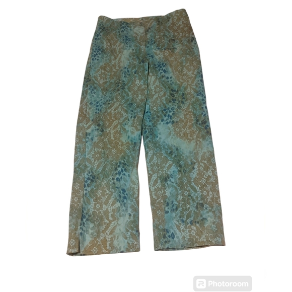 Vintage Blue Floral Pants Cropped Laura G Cotton Made in USA - Picture 1 of 4